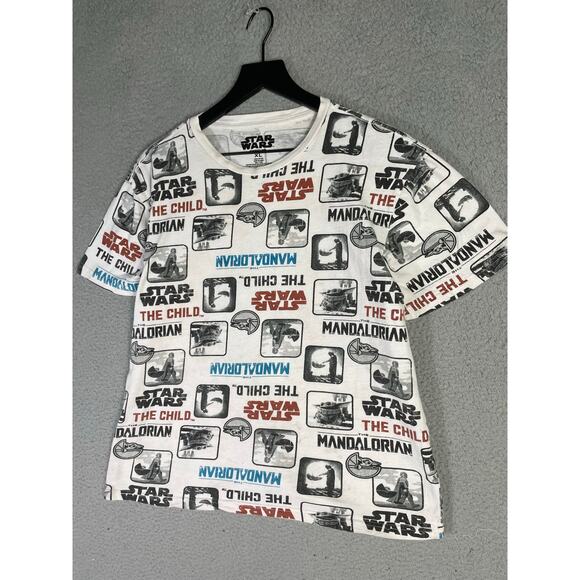 Star Wars Mandalorian The Child Graphic Tee Shirt All Over Print Unisex XL White - Picture 6 of 6